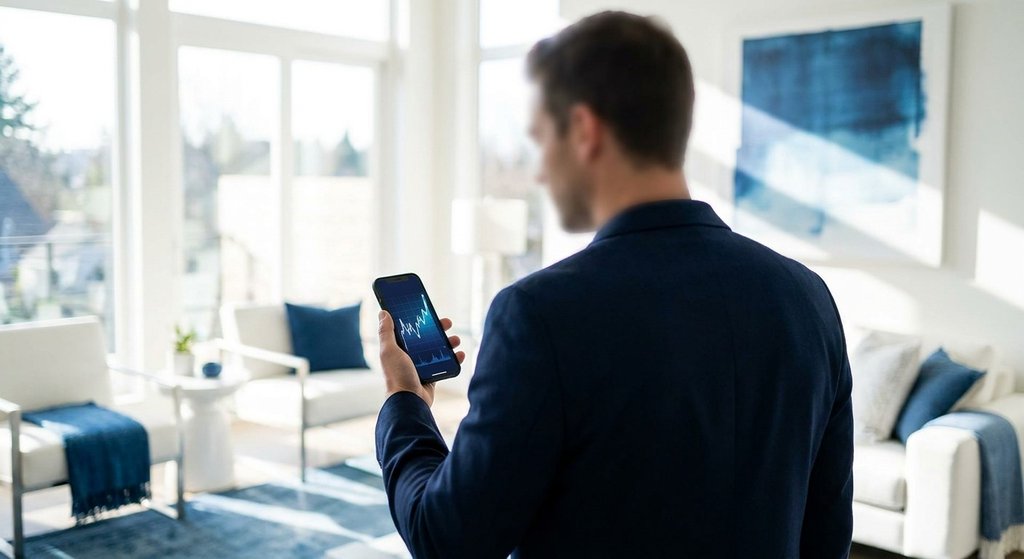 Anleger prüft steigenden Aktienkurs in einer Broker-App auf dem Smartphone
